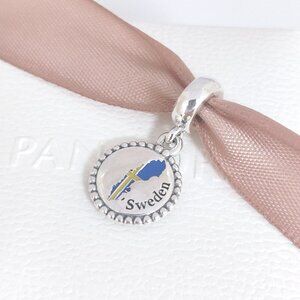 Pandora Sweden Flag Map Dangle Charm S925 Silver with box